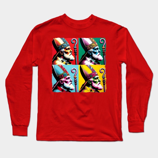 Saintly Splash: Pop Art's Patron of Presents - Classic Santa Claus Long Sleeve T-Shirt by PawPopArt